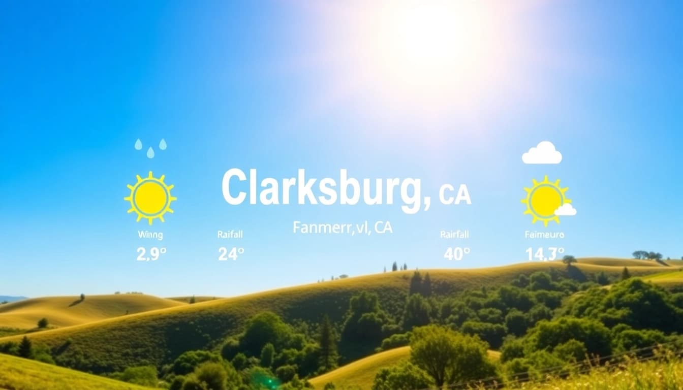 Understanding Clarksburg CA weather with detailed infographic showcasing temperature and conditions.