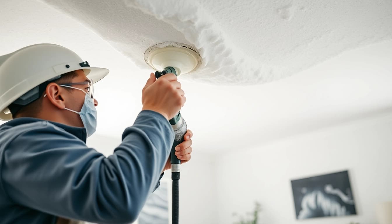 Experienced spray foam removal specialists methodically extracting insulation during a professional service.