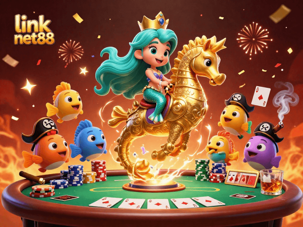Play poker with excitement at link net88 while enjoying a vibrant underwater casino scene.