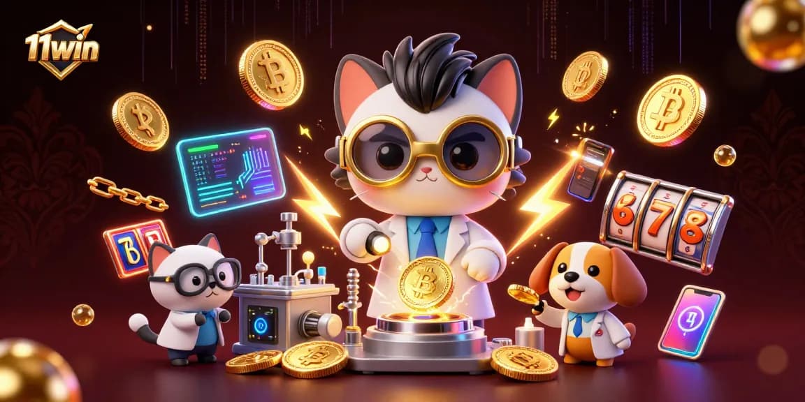 Experience the excitement of 11win by joining a vibrant 3D casino scene filled with engaging gaming elements and characters.
