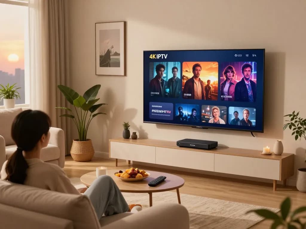 Enjoy streaming with IPTV Smarters on a cozy 4K TV in a modern living room.