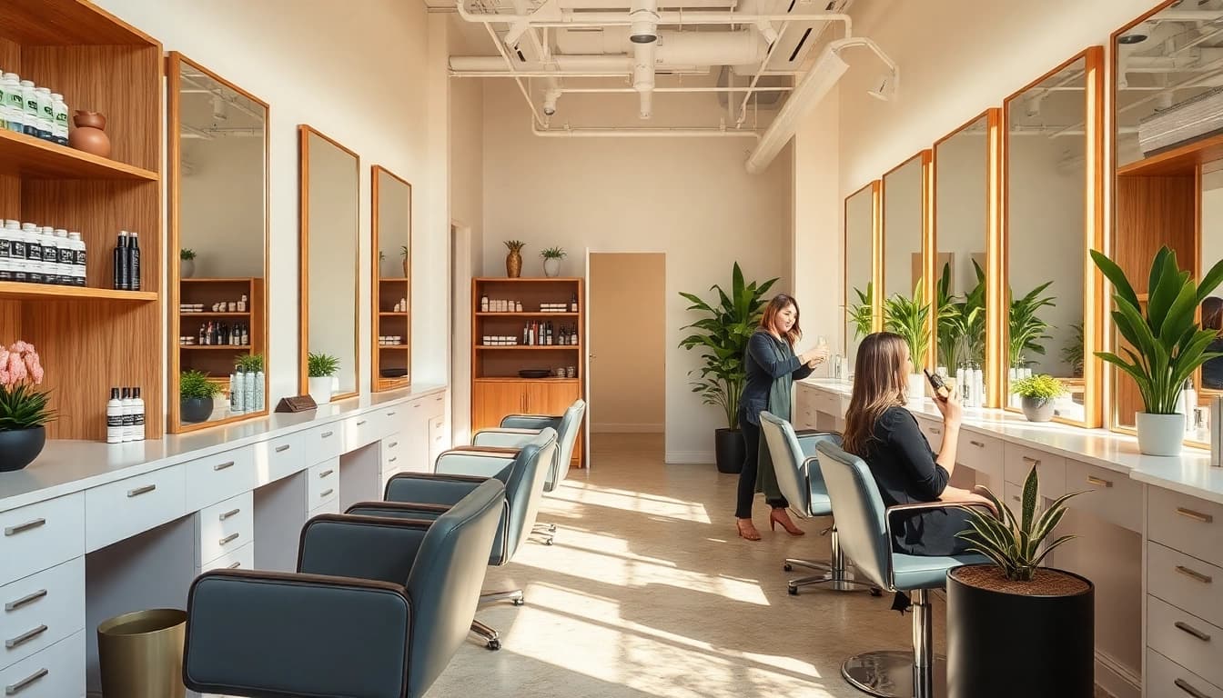 Aveda salon San Diego interior showcasing stylish design and eco-friendly products