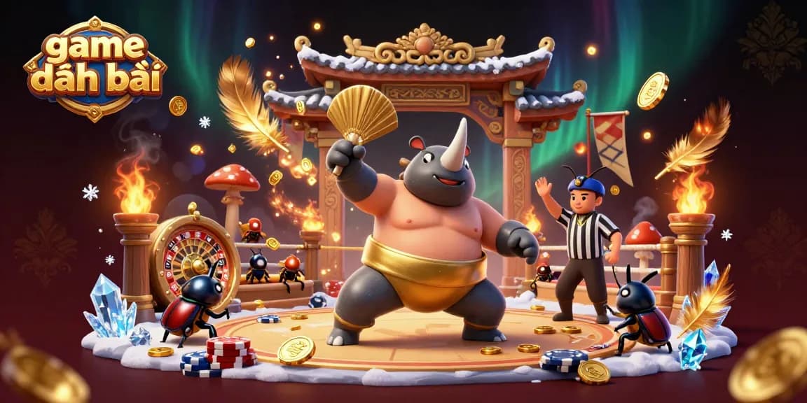 Experience game đánh bài with dynamic 3D cartoon characters and gaming elements, showcasing action and excitement.