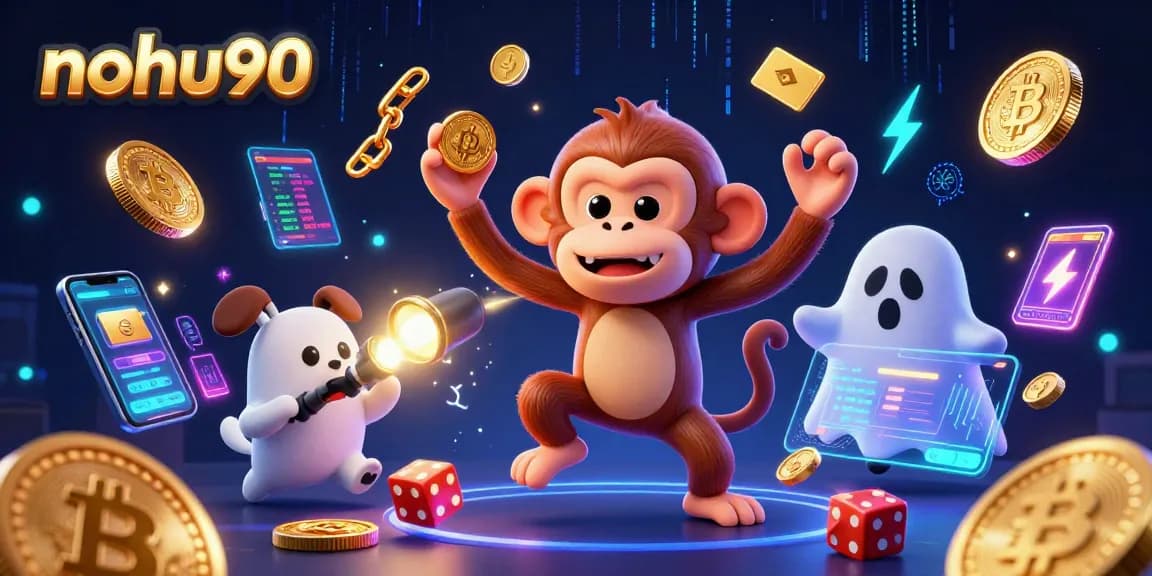 Experience the thrill of nohu90 through a vibrant illustration of a haunted casino scene with animated characters.