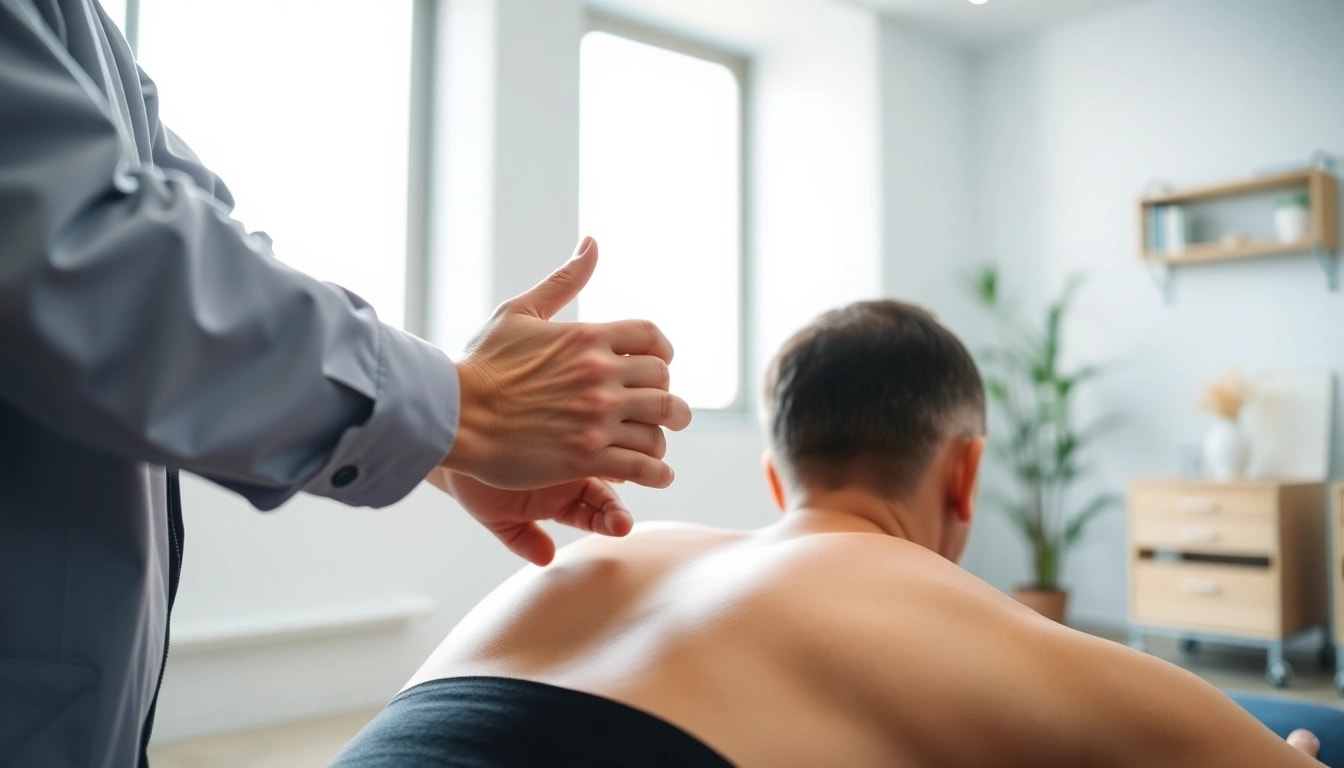Illustration of effective back pain solutions with a chiropractor adjusting a patient.