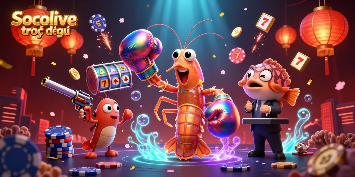 Experience Socolive trực tiếp with vibrant gaming elements and lively shrimp characters in a dynamic casino scene.