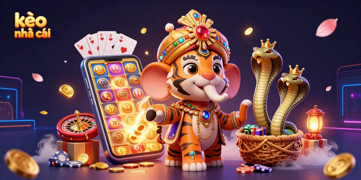 Experience thrilling kèo nhà cái action with cartoon tiger and elephant in dazzling casino scene.