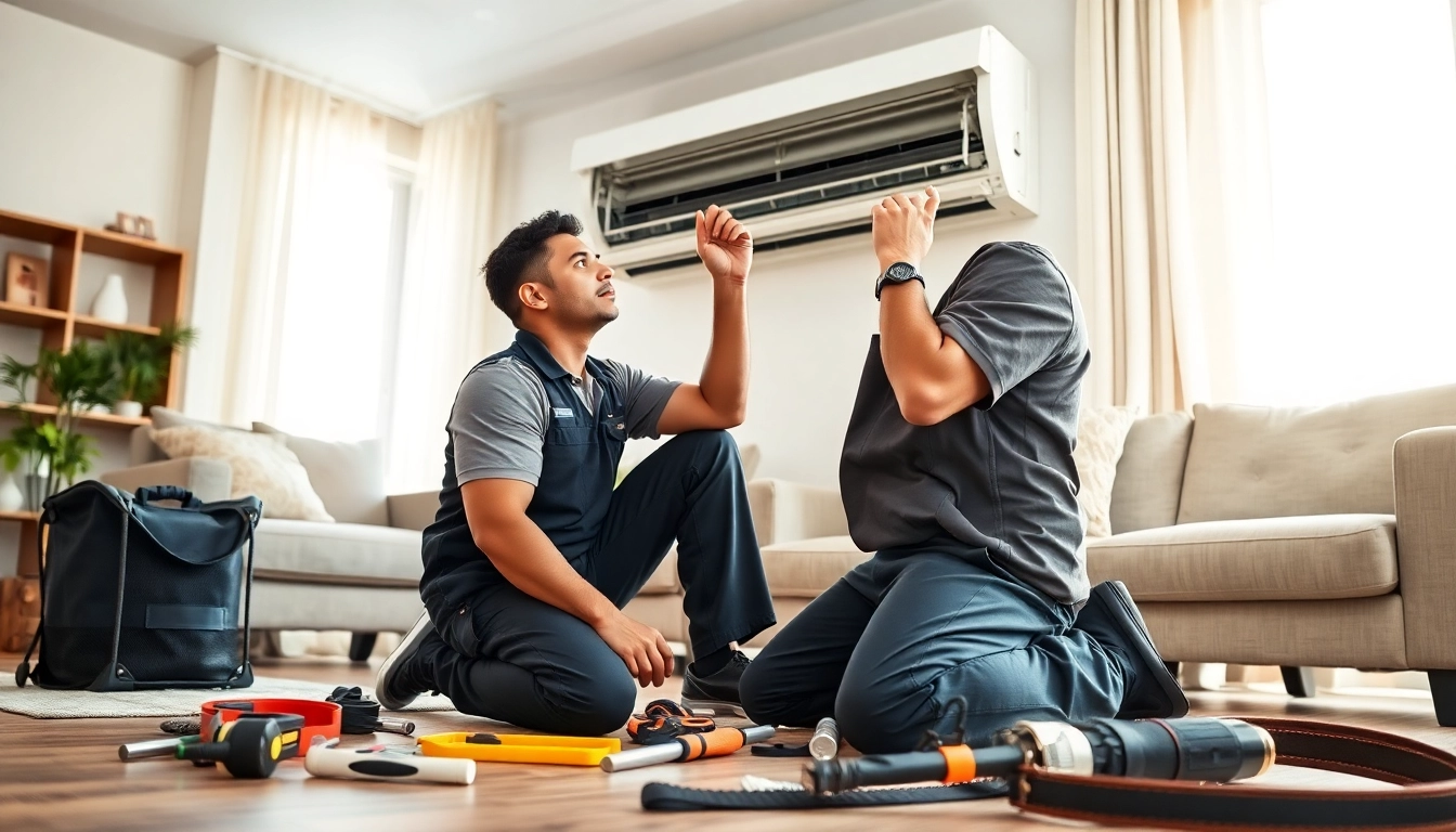 Ensure proper air conditioning repair Tampa service with an HVAC technician at work in a cozy home setting.