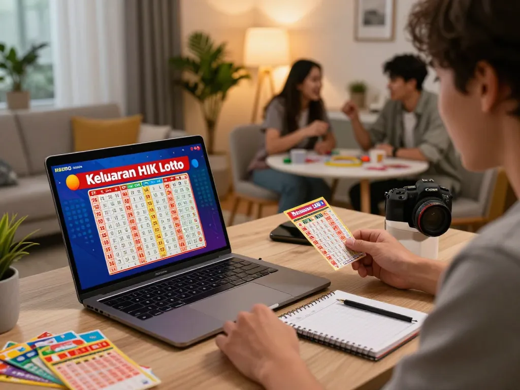 Hasil Keluaran HK Lotto ditampilkan di laptop selama sesi strategi lotere yang meriah.