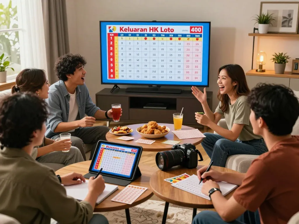 Keluaran HK Lotto hasil kegembiraan bersama teman-teman di ruang tamu modern, berbagi momen lotere.