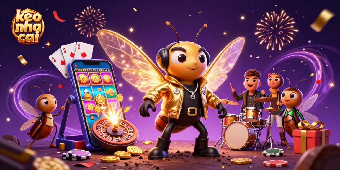 Experience thrilling gameplay with keo nha cai, featuring cartoon rock stars and exciting casino elements.