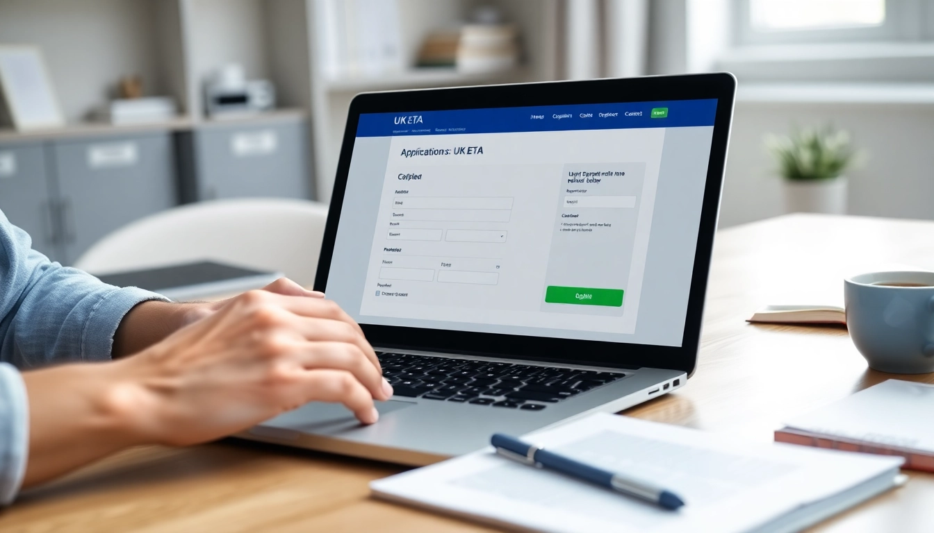 Complete your uk eta online application with a user-friendly interface on a laptop in a bright workspace.
