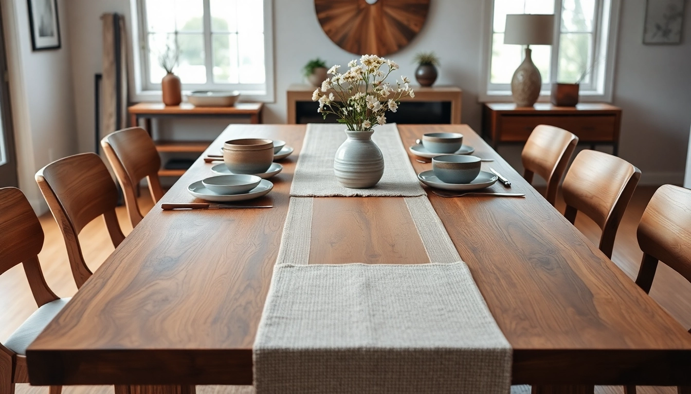 Beautiful handcrafted Dining table made from solid hardwood in a warm, inviting dining room setting.
