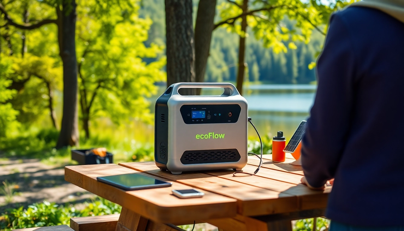 EcoFlow power station in a picturesque outdoor picnic setting, demonstrating portable energy solutions.