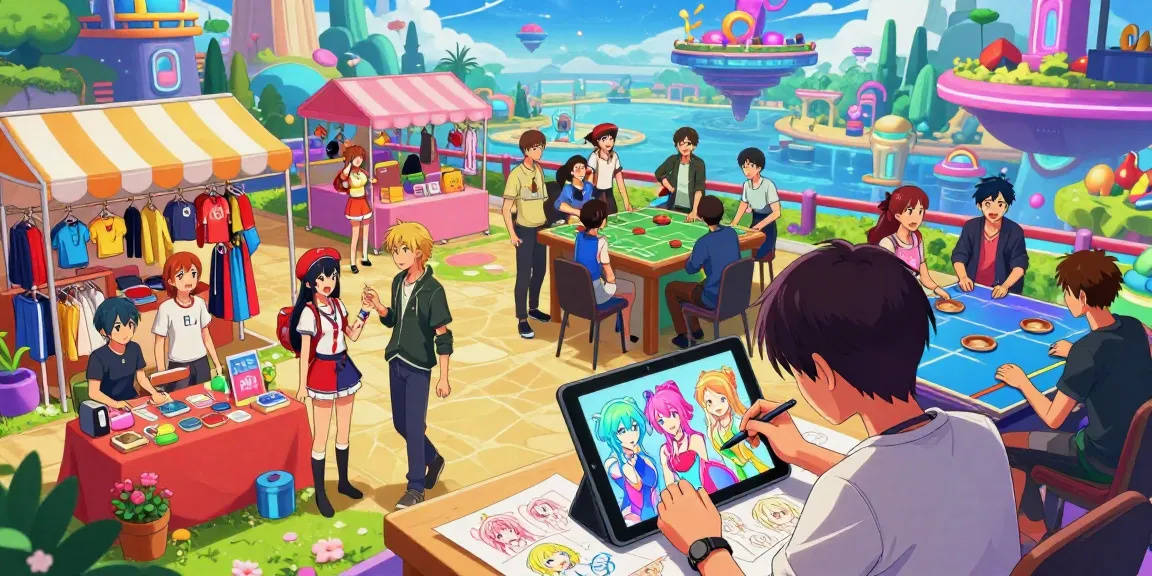 Engaging scene of diverse characters in a vibrant virtual world, creating and sharing ai ecchi art and experiences.