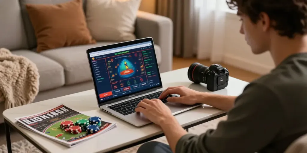 M88.com login alternatif for online betting user enjoying a cozy gaming session at home.