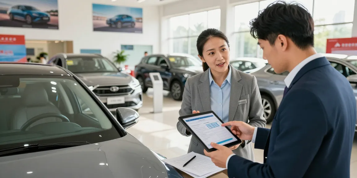 Car check UK report review during car buying at a dealership