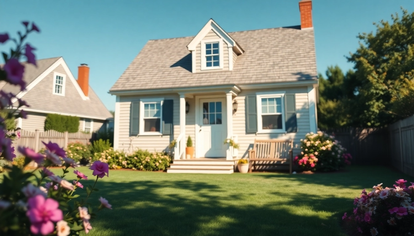 Cape Cod homes featuring traditional architecture and beautiful landscaping on a sunny day.