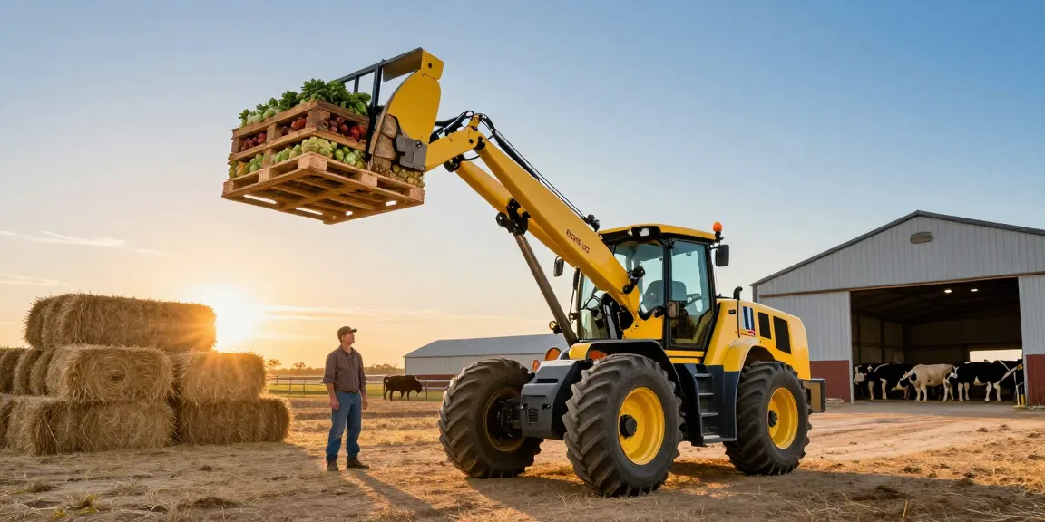 Best farm loader in Texas showcasing powerful electric telescopic wheel loader lifting heavy produce on a Texas farm.