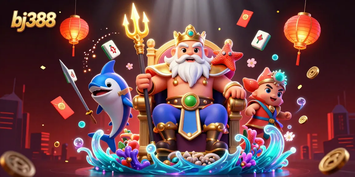 Engage with bj388, an exciting online betting scene featuring vibrant characters and casino elements.