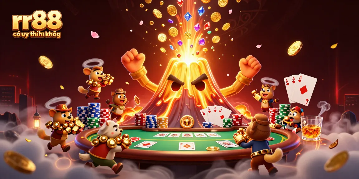 Experience gaming excitement at rr88 có uy tín không, featuring vibrant casino elements in a rich 3D scene.