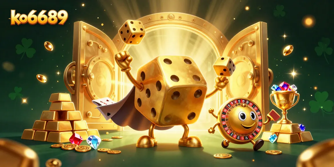 Engage in thrilling games at ko6689 with rich visuals of golden dice, treasures, and casino elements.
