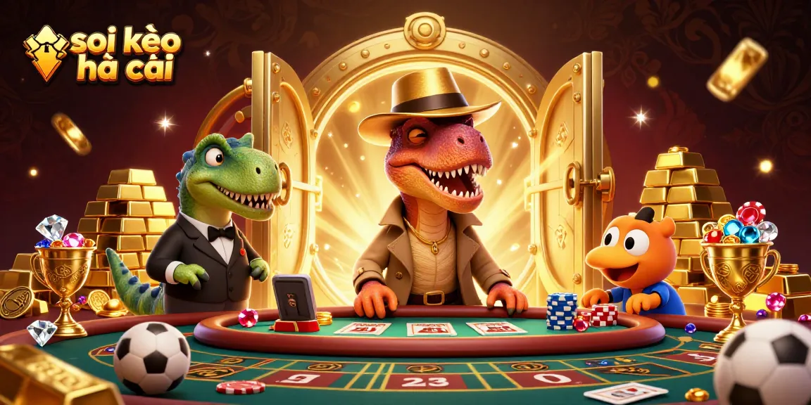 Engage in soi kèo nhà cái with a cartoon velociraptor at a vibrant sports betting table.