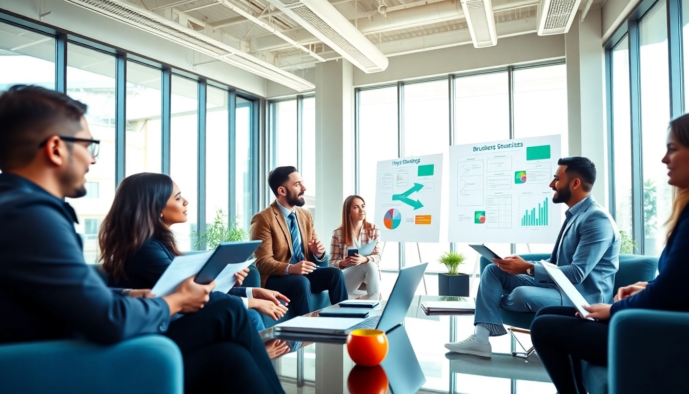 Quickplus Business Consultants collaborating in a modern office for strategic planning.