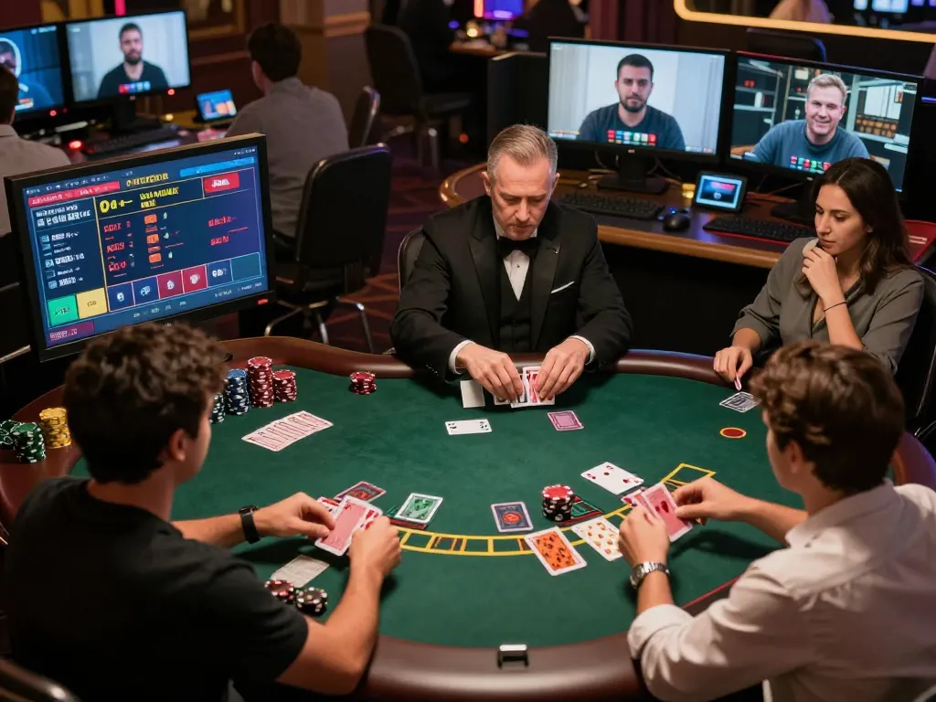 Players engaging in a live dealer blackjack game on mb66-t, showcasing strategic online gambling.