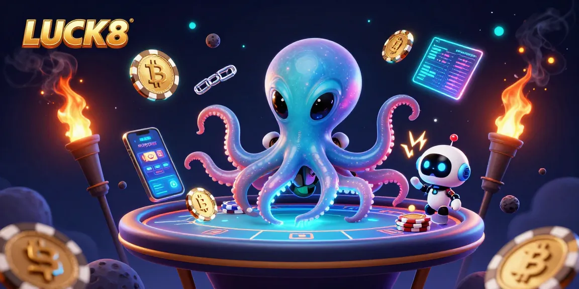 Engage in thrilling gaming at LUCK8 with its vibrant casino experience featuring an alien octopus.