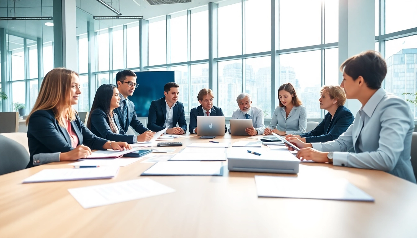 Engaged professionals collaborating in Contract Management discussions in a modern office.