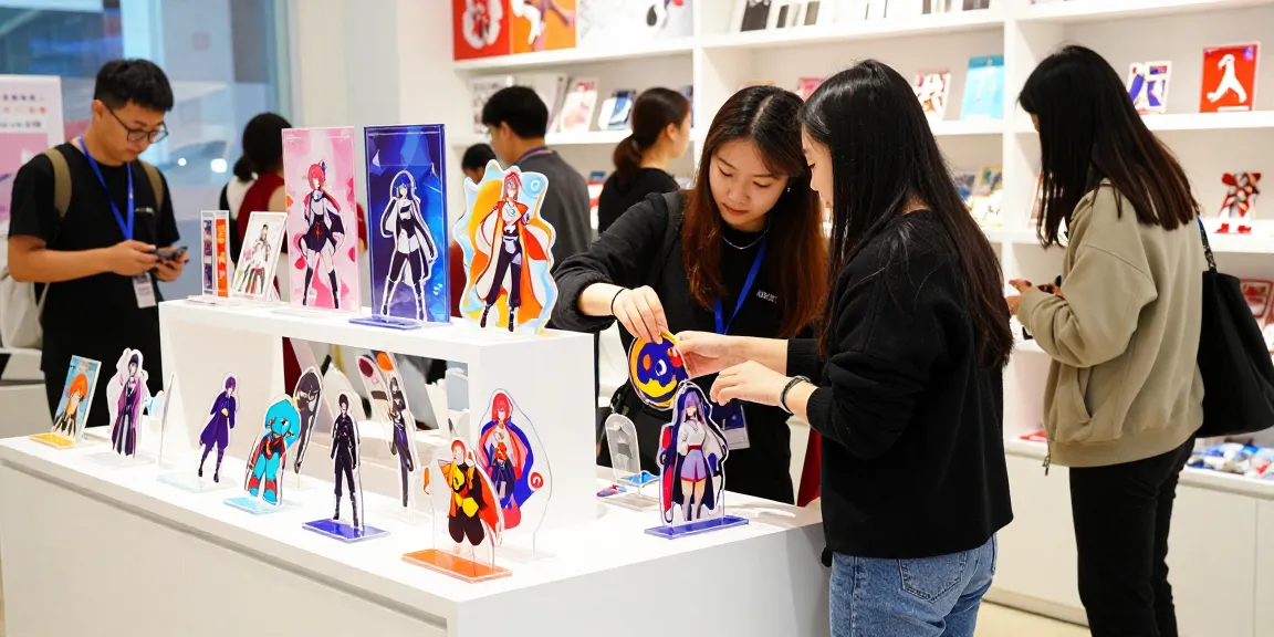 Custom acrylic stand displays capturing customer interest in a vibrant retail environment.