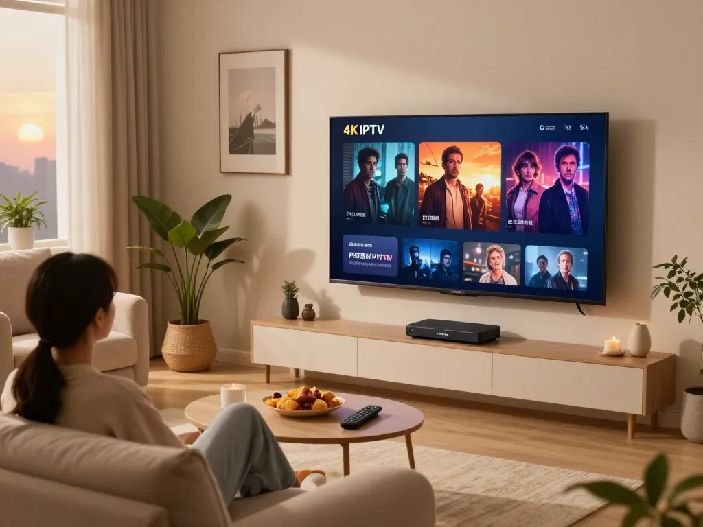 Enjoy streaming with IPTV Smarters on a cozy 4K TV in a modern living room.