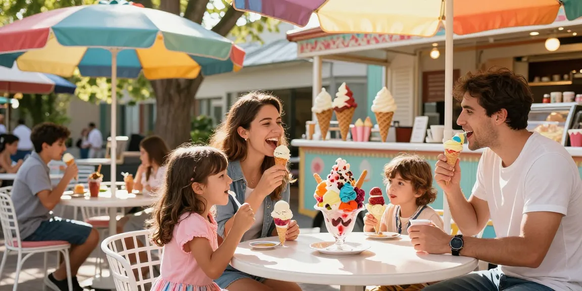 Delightful ice cream experience at https://rokok88super.com with family enjoying colorful flavors outdoors.