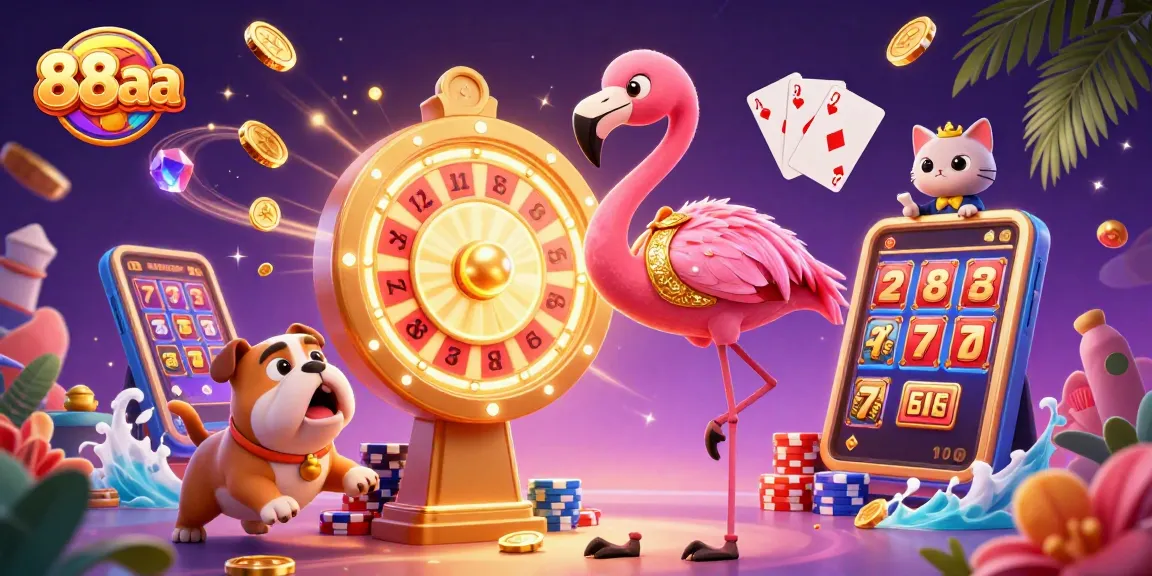 Engage 88aa players with thrilling casino games as the flamingo spins the prize wheel.