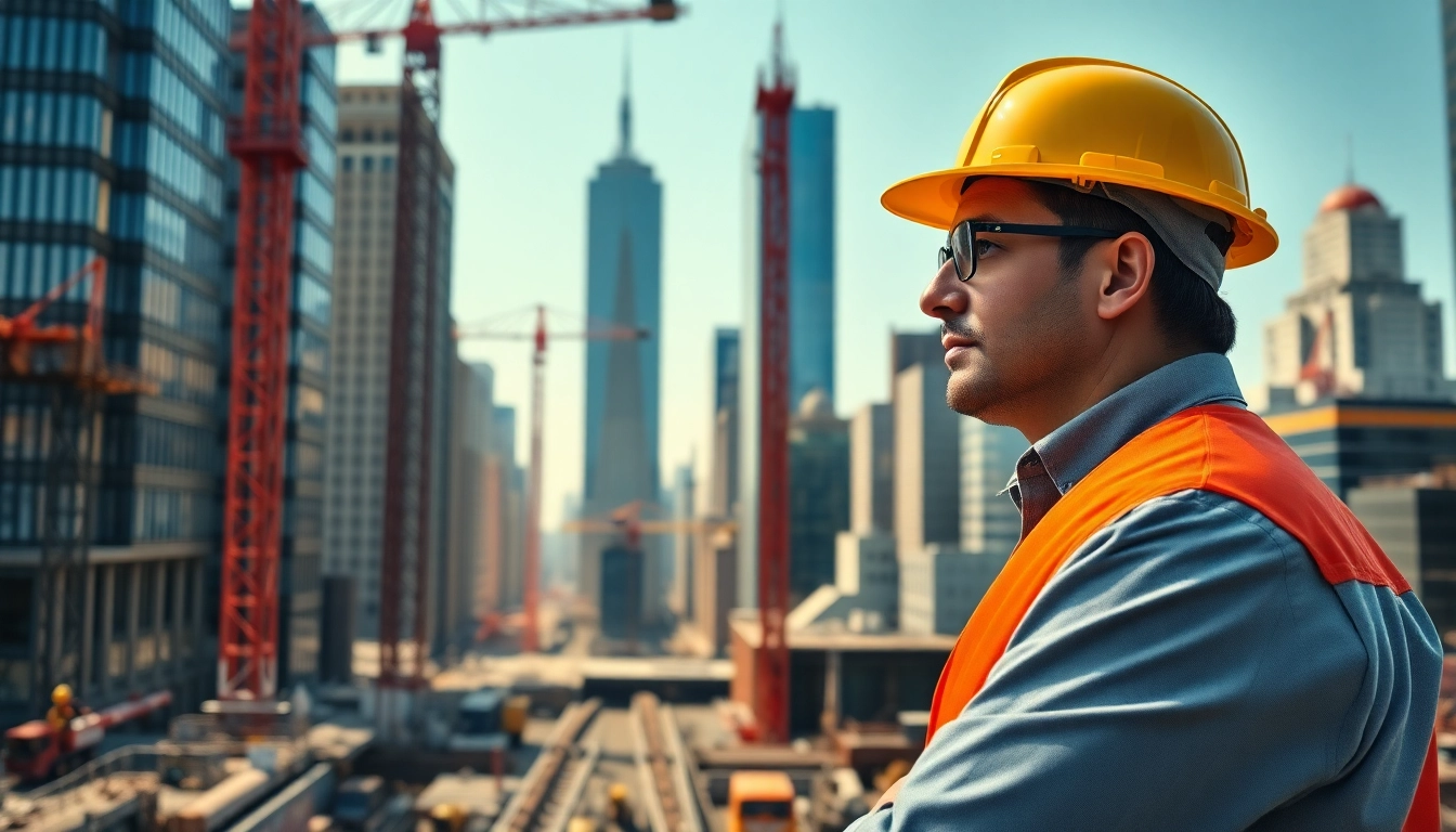 New York City Construction Manager directing an active construction site in Manhattan.