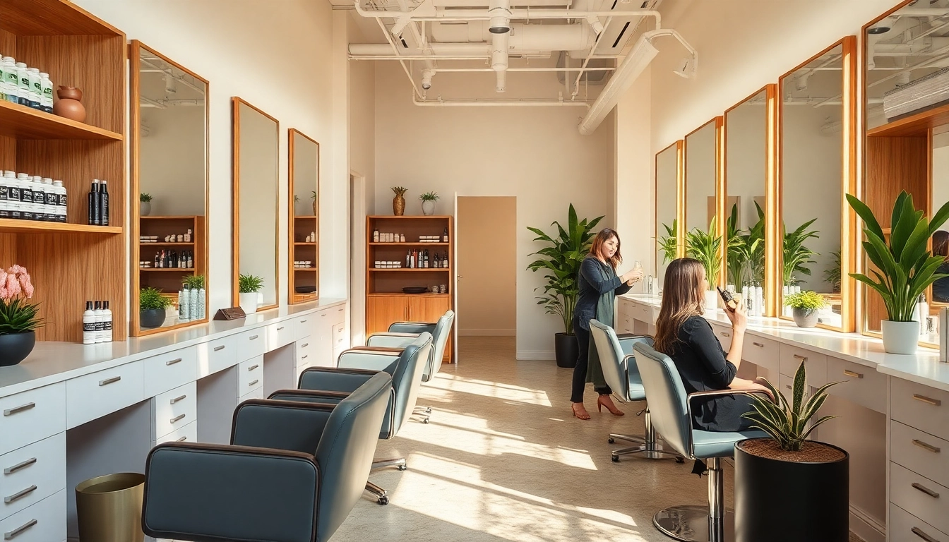 Aveda salon San Diego interior showcasing stylish design and eco-friendly products