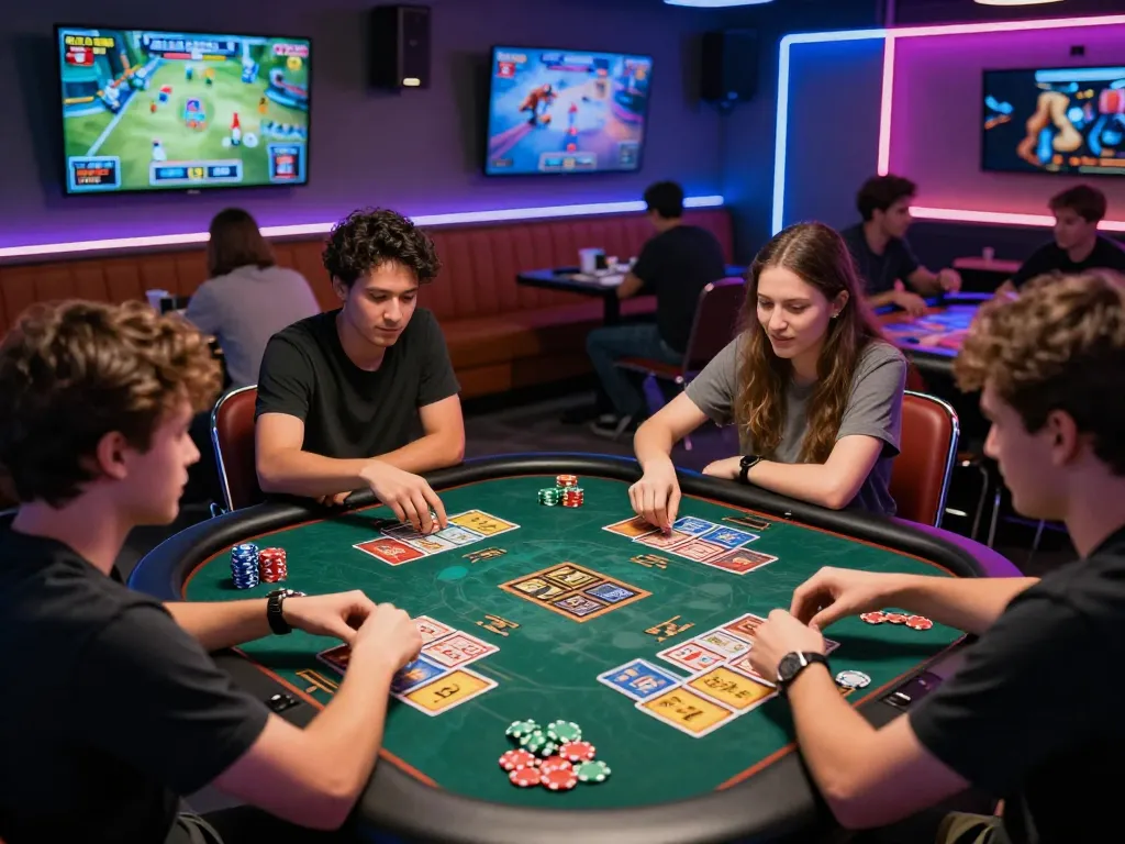Engaged players enjoying various card games at RIKVIP, showcasing the excitement and vibrant atmosphere of the gaming lounge.