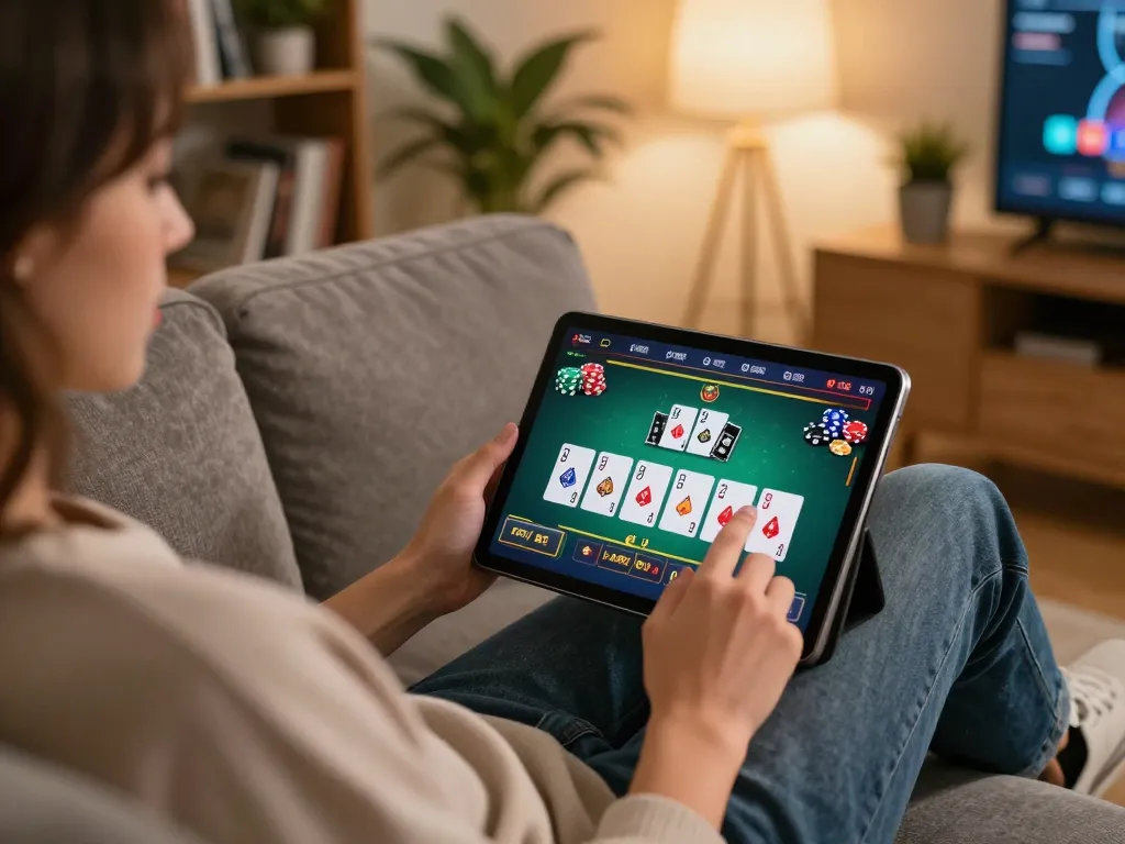 Engaging in a man club poker game on tablet, showcasing relaxed online gambling environment