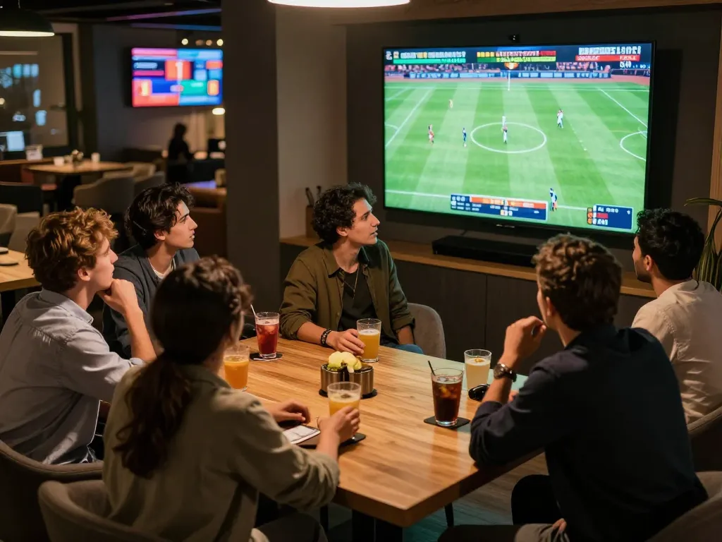 Friends enjoying a thrilling sports betting session while watching CAKHIATV for live football.