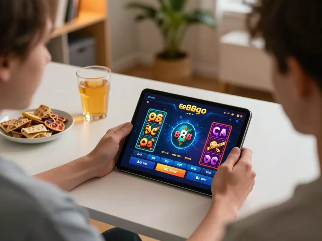 Player exploring exciting game options on ee88go casino app in a cozy home setting