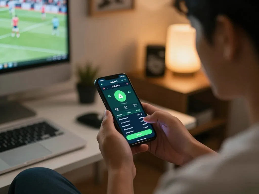 Rasakan judi bola dengan smartphone di meja kerja rumah yang nyaman.