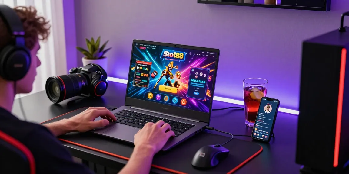 Player enjoying JURAGANBOLA Slot88 games in an energetic gaming setup.
