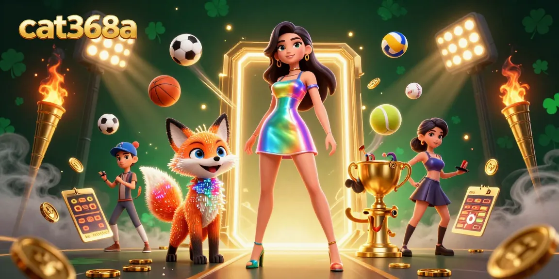 Experience vibrant gaming action at cat368a with 3D illustration of colorful sports elements and dynamic characters.