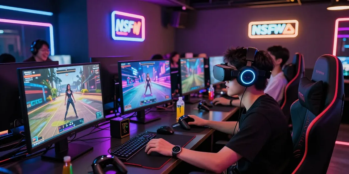 Exciting gaming atmosphere featuring NSFW AI characters and immersive VR setup.