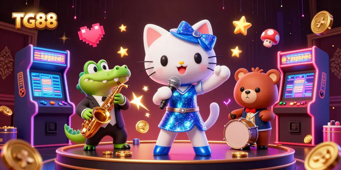 Experience TG88's vibrant casino scene with animated characters and colorful gaming elements.