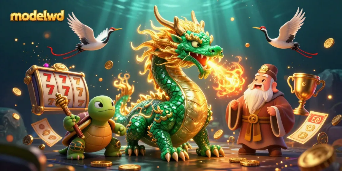 Experience thrilling gameplay with modalwd, featuring a jade dragon and lucky symbols in a vibrant casino scene.
