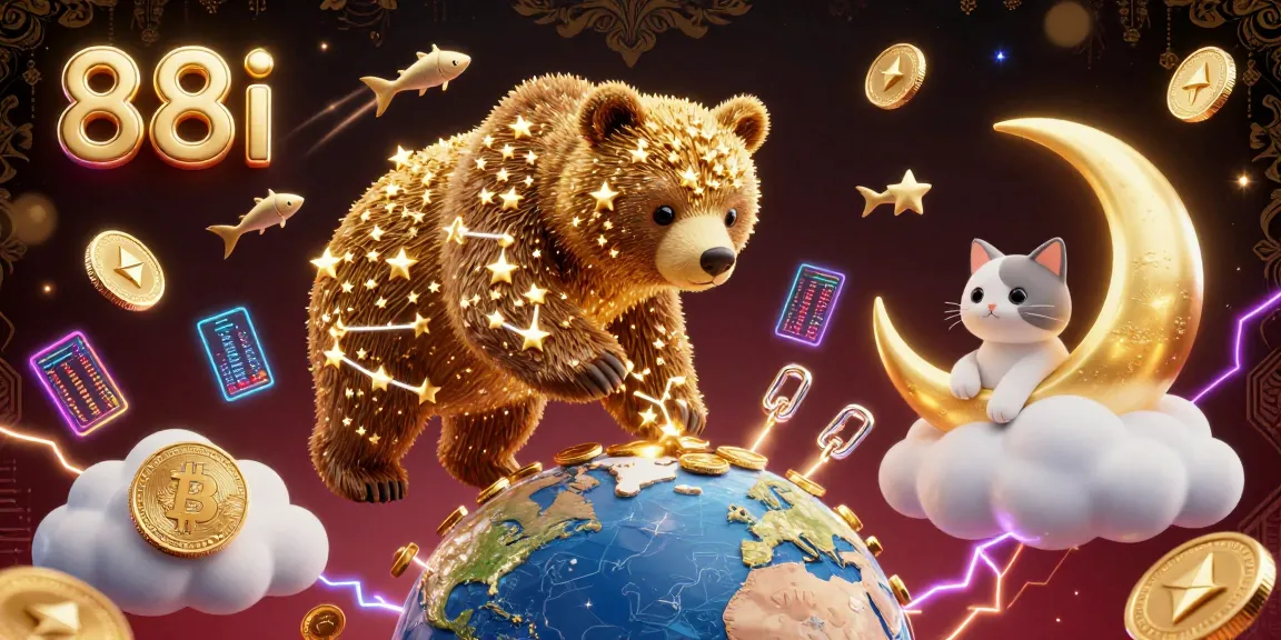 Engage in thrilling gaming action at 88i with vibrant 3D coins and celestial characters.