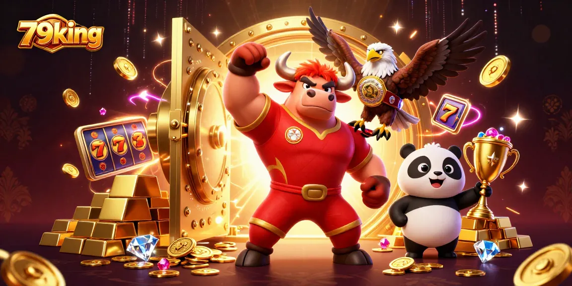 Winning at 79king with a vibrant victory scene featuring characters and casino elements