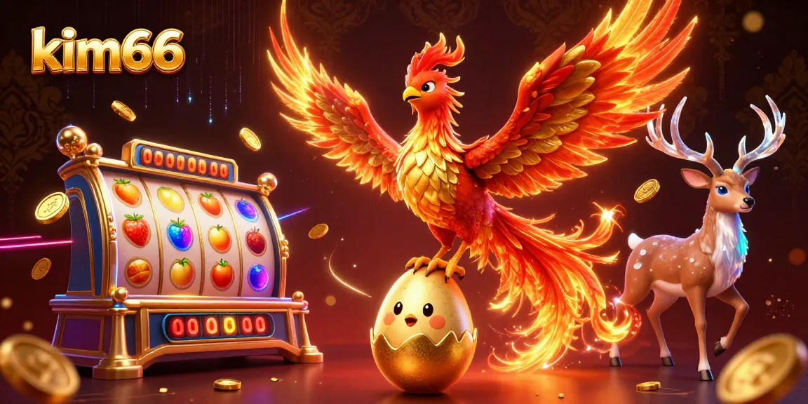 Experience thrilling action with kim66, showcasing a vibrant 3D slot game scene featuring a phoenix and jackpot elements.
